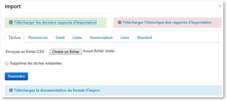 Comment importer des données dans mon planning de Gantt